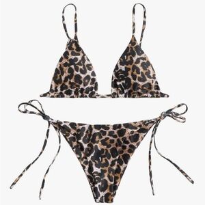 Leopard Triangle Bikini Set NWOT - Adjustable Tie Sides - Size Small